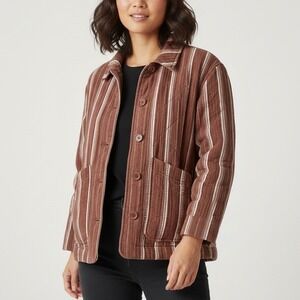 Madewell Quilted Lightspun Cropped Shirt Chore Jacket Jaquard Stripe Size Medium